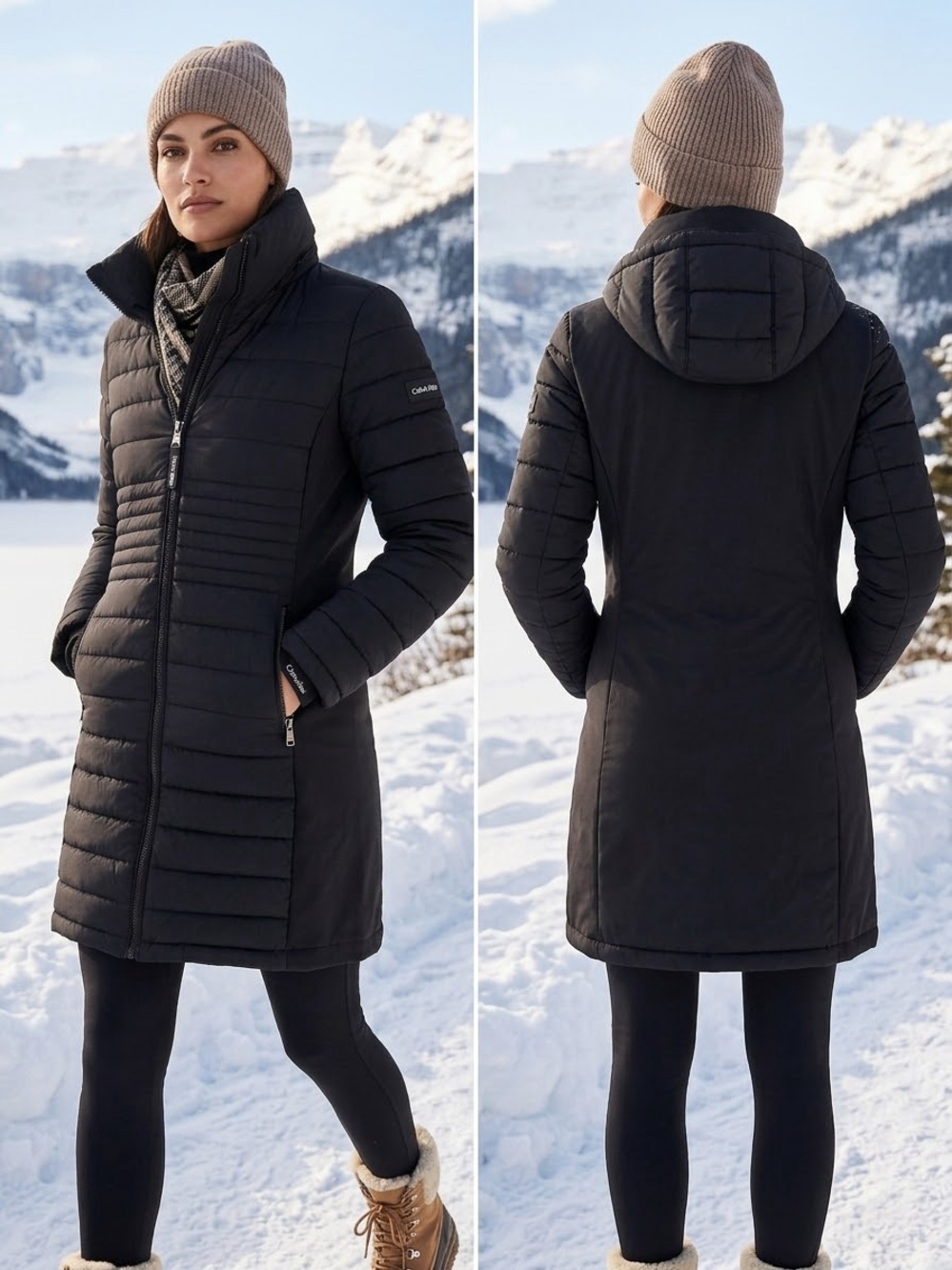 Calvin Klein Black Quilted Hooded Winter Long Puffer Coat SZ L